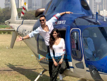 Tiger Shroff and Disha Patani arrive in a helicopter for the trailer launch of 'Baaghi 2'