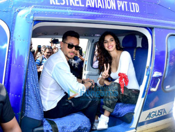 Tiger Shroff and Disha Patani arrive in a helicopter for the trailer launch of 'Baaghi 2'