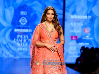 Bipasha Basu snapped walking the ramp for designer Karishma Deepa Sondhi at the Amazon Fashion Week