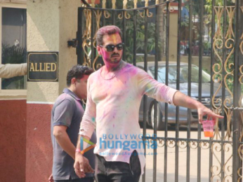 Hema Malini snapped after a holi party at daughter Esha Deol's residence