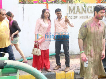 Hema Malini snapped after a holi party at daughter Esha Deol's residence