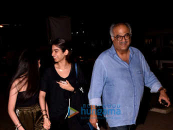 Boney Kapoor, Khushi Kapoor and Ishaan Khatter snapped post a movie screening