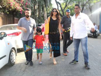Raj Kundra and Shilpa Shetty with her family spotted at son Vivaan's school in Juhu
