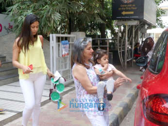 Mira Rajput snapped with Misha and her grandmother at a play school in Bandra