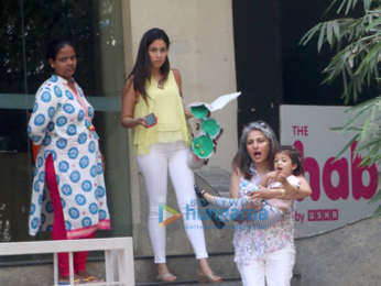 Mira Rajput snapped with Misha and her grandmother at a play school in Bandra