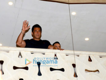 Salman Khan snapped in the balcony at Galaxy Apartments