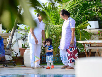 Taimur Ali Khan snapped in the garden at Amrita Arora's residence