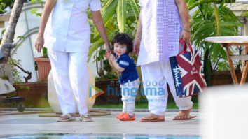 Taimur Ali Khan snapped in the garden at Amrita Arora’s residence