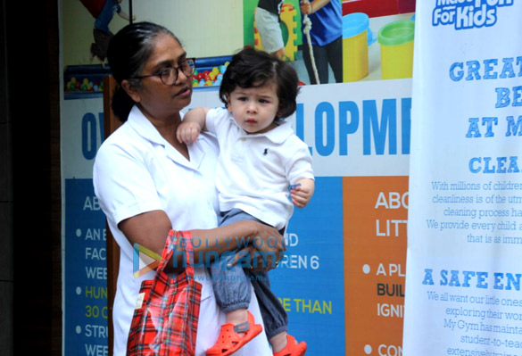 Taimur Ali Khan spotted with his nanny outside the kids gym in Bandra Taimur Ali Khan spotted with his nanny outside the kids gym in Bandra