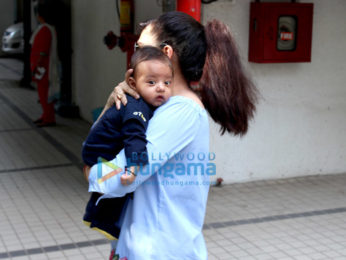 Tulsi Kumar snapped with her son Shivaay at the T-series office in Andheri