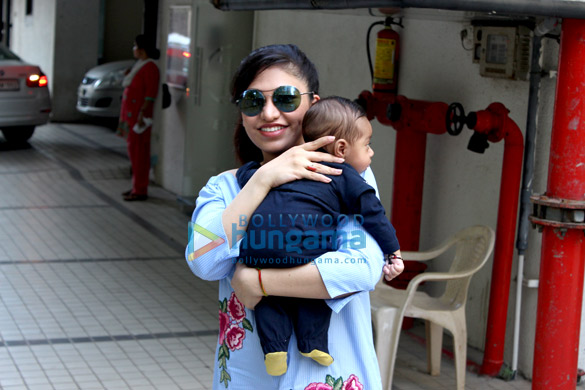 Tulsi Kumar snapped with her son Shivaay at the T-series office in Andheri