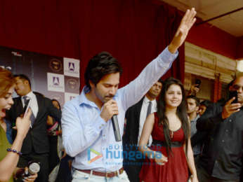 Varun Dhawan snapped promoting October at a college in Delhi