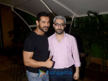 John Abraham and Abhishek Sharma snapped doing media interviews to promote Parmanu - The Story of pokhran
