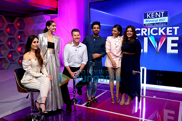 kareena kapoor khan sonam kapoor swara bhaskar shikha talsania snapped promoting veere di wedding on kent cricket live at star sports studio 1