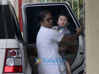 Taimur Ali Khan snapped outside Karisma Kapoor's residence