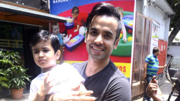 Tusshar Kapoor snapped with his son Laksshya outside the gym in Bandra