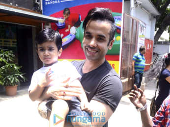 Tusshar Kapoor snapped with his son Laksshya outside the gym in Bandra