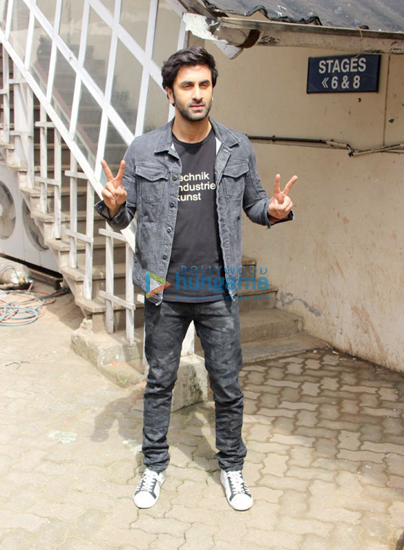 ranbir kapoor rajkumar hirani and vidhu vinod chopra snapped during media interviews at mehboob studio for sanju 2