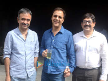 Ranbir Kapoor, Vidhu Vinod Chopra and Rajkumar Hirani promote Sanju at Mehboob Studios in Bandra
