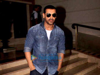 John Abraham, Aisha Sharma and Milap Zaveri snapped at the Radio City office in Bandra