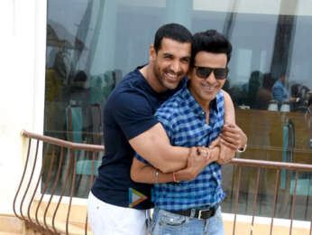 John Abraham and Manoj Bajpayee and Aisha Sharma snapped during media interaction for their film Satyamave Jayate