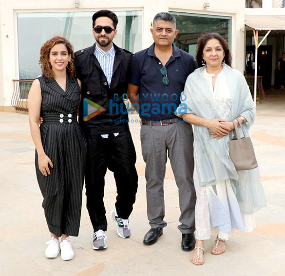 Cast of Badhaai Ho snapped during media interactions at Sun N Sand in Juhu