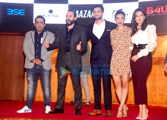 saif ali khan radhika apte and others snapped at the trailer launch of baazaar 1
