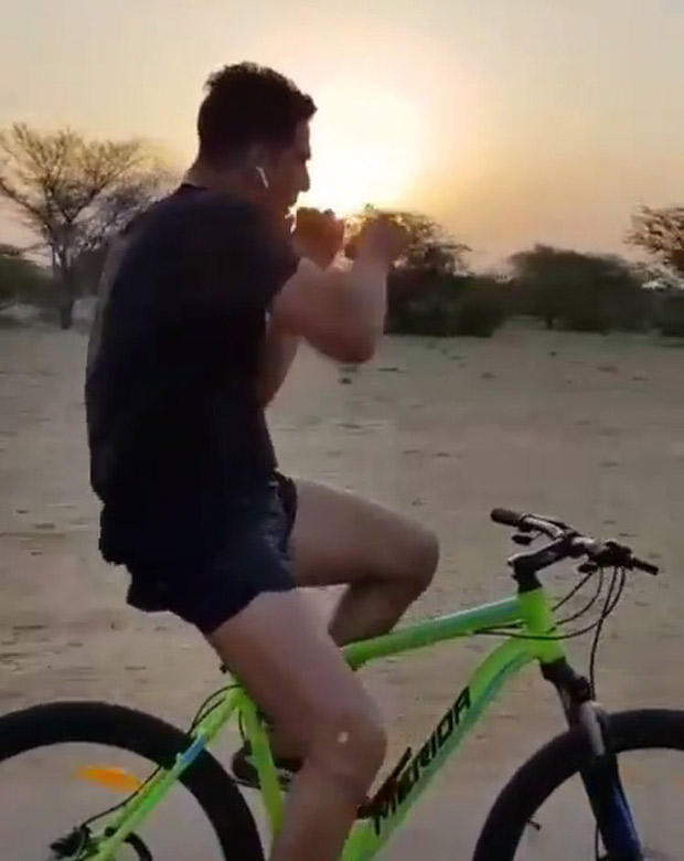 Akshay Kumar shadow boxes while cycling and it is definitely worth a watch