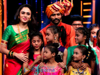 Amruta Khanvilkar snapped on sets of the show Marathi Super Dancer
