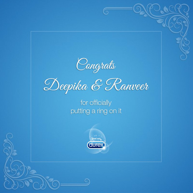 Deepika Padukone – Ranveer Singh wedding: Durex has a NAUGHTY congratulatory wish for the couple (see pic) Deepika Padukone – Ranveer Singh wedding: Durex has a NAUGHTY congratulatory wish for the couple (see pic)