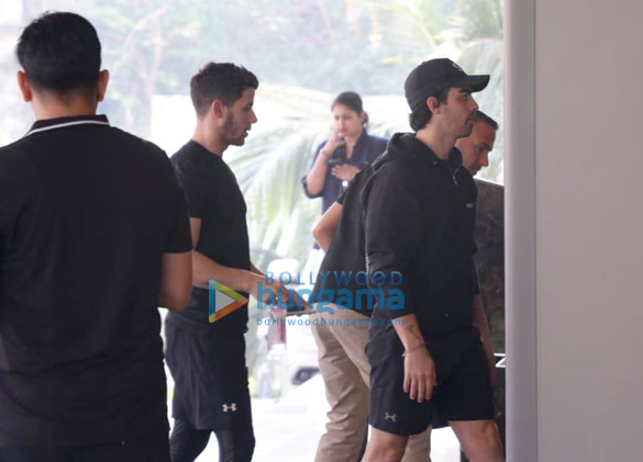 Joe Jonas and Nick Jonas arrive at a Mumbai hotel