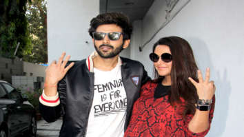 Kartik Aaryan and Neha Dhupia snapped on sets of the show No Filter Neha