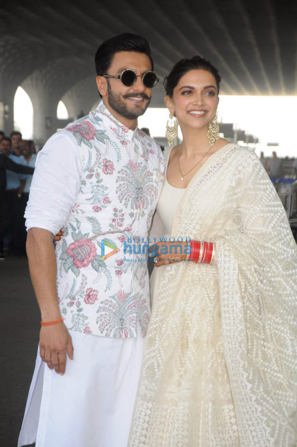 PHOTOS Newlyweds Deepika Padukone and Ranveer Singh hold hands and smile all the way as they head to Bangalore for their reception