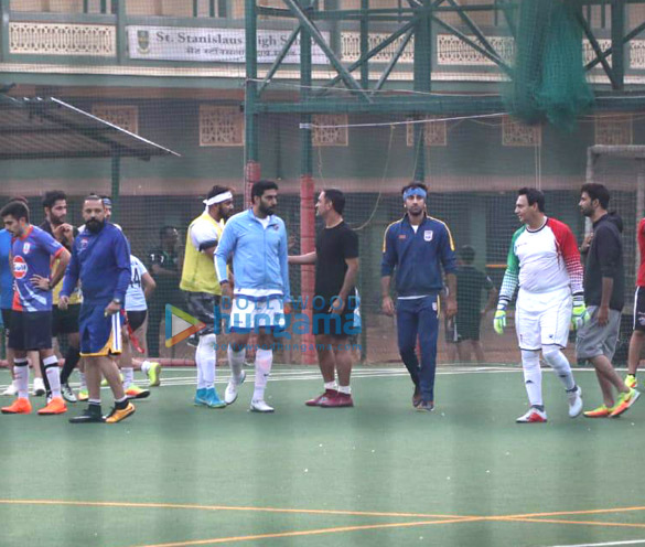 Ranbir Kapoor, Abhishek Bachchan and others snapped during a football match Ranbir Kapoor, Abhishek Bachchan and others snapped during a football match