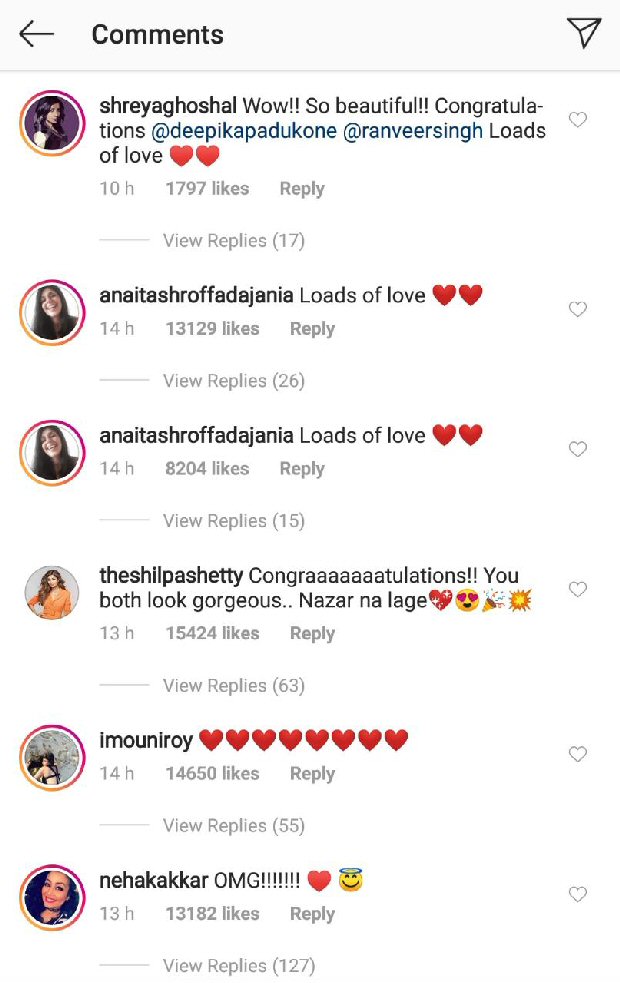 Ranveer Singh - Deepika Padukone share first pictures from their wedding, Anushka Sharma, Sonam Kapoor, Karan Johar shower them with love Ranveer Singh - Deepika Padukone share first pictures from their wedding, Anushka Sharma, Sonam Kapoor, Karan Johar shower them with love