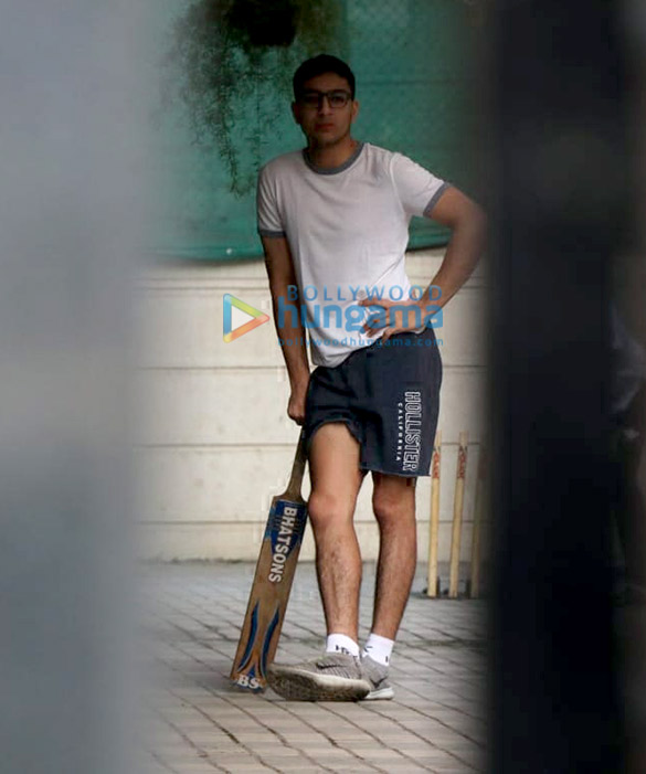 Ibrahim Ali Khan playing cricket at home in Juhu