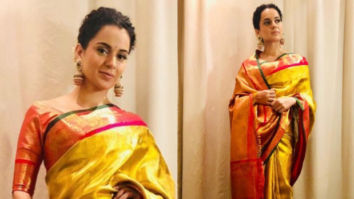 Slay or Nay: Kangana Ranaut in an INR 1.75 lakh gold saree from Madhurya Creations for Manikarnika: The Queen of Jhansi promotions