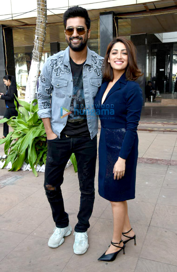vicky kaushal mohit raina and yami gautam snapped during media interactions for their film uri the surgical strike 1