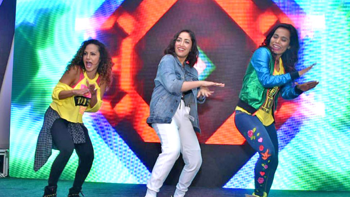 Yami Gautam and International Zumba Icon Gina Grant Dancing Together at Promotional Event