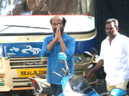 Rajinikanth snapped during a shoot in Bandra