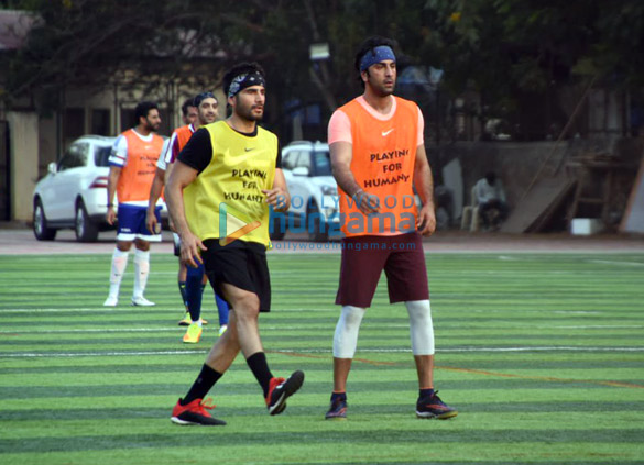 Ranbir Kapoor, Abhishek Bachchan and others snapped during a football match Ranbir Kapoor, Abhishek Bachchan and others snapped during a football match