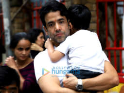 Photos: Tusshar Kapoor and his son Laksshya snapped at Shani Temple in Juhu