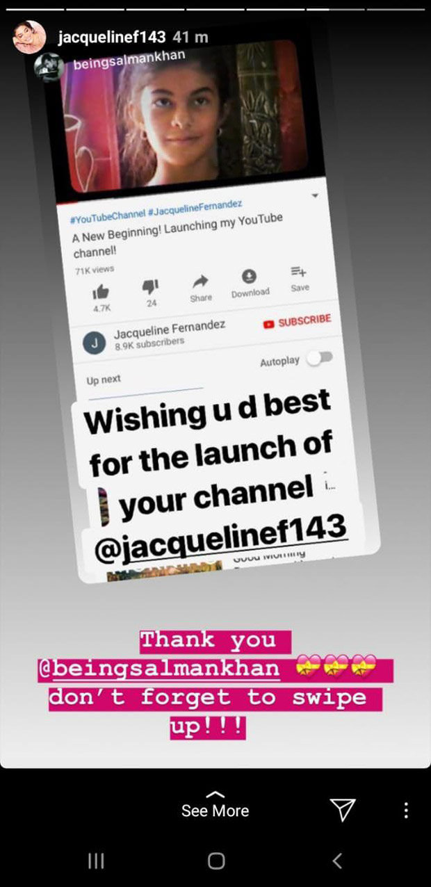 Salman Khan and Sonam Kapoor send all the love and luck to Jacqueline Fernandez for her YouTube channel