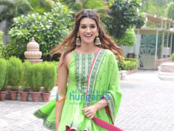 Photos: Kriti Sanon, Diljit Dosanjh and Varun Sharma snapped during ‘Arjun Patiala’ promotions at Imperial Hotel, New Delhi