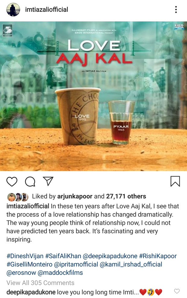 10 Years Of Love Aaj Kal Deepika Padukone leaves a lovely message on Imtiaz Ali's heartwarming post 10 Years Of Love Aaj Kal Deepika Padukone leaves a lovely message on Imtiaz Ali's heartwarming post