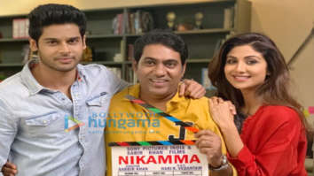 on the sets of the movie Nikamma