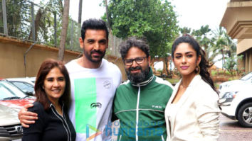 Photos: John Abraham, Mrunal Thakur and Nikhil Advani snapped promoting their film Batla House at JW Marriott in Juhu