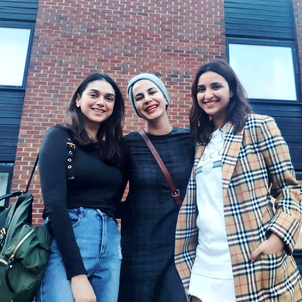 The Girl On The Train: Parineeti Chopra, Aditi Rao Hydari and Kirti Kulhari strike a pose on the sets in London