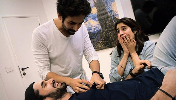 Dostana 2: Kartik Aaryan, Janhvi Kapoor and Lakshya goof around during the prep time Dostana 2: Kartik Aaryan, Janhvi Kapoor and Lakshya goof around during the prep time