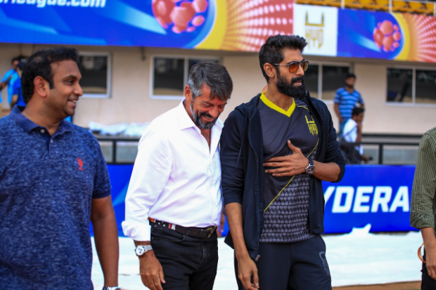 ISL 2019 - 2020: Rana Daggubati meets the Hyderabad FC players during their first match ISL 2019 - 2020: Rana Daggubati meets the Hyderabad FC players during their first match